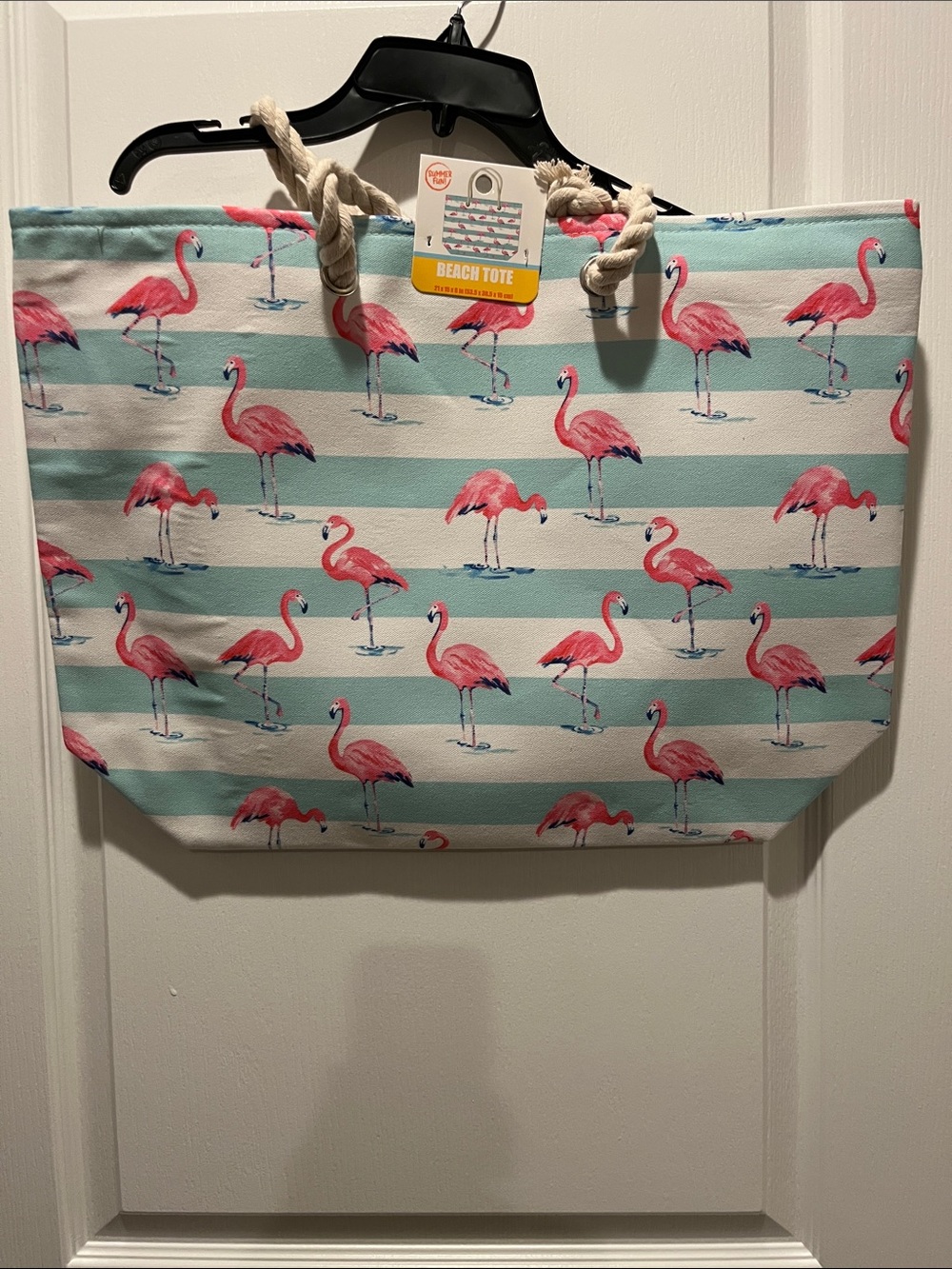Flamingo Stripe Beach Tote - Pink & Aqua